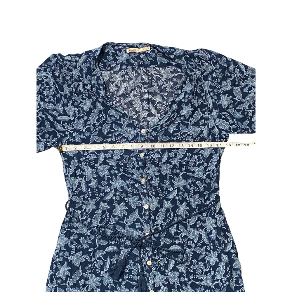 Faherty Isha Dress Navy Blue Floral Tiered Button Front Midi Womens Size Small - Picture 6 of 8